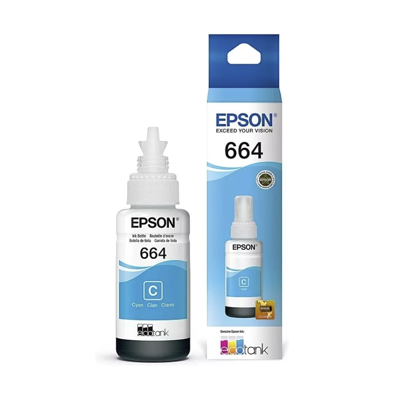 Botella de Tinta Original Epson 664 Cian 70ml para EcoTank L210, L355, L380, L455 y L555