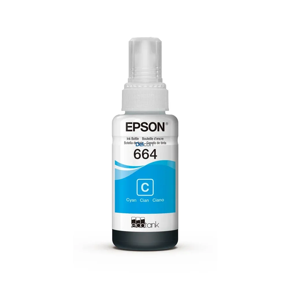 Botella de Tinta Original Epson 664 Cian 70ml para EcoTank L210, L355, L380, L455 y L555
