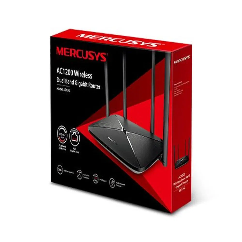 Router Inalámbrico Mercusys AC12G AC1300 Wi-Fi 5 Dual Band, Gigabit Ethernet, 4 Antenas de 5dBi, MU-MIMO