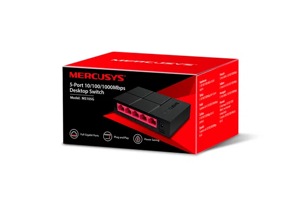 Switch Mercusys MS105G 5 Puertos Gigabit Ethernet 10/100/1000 Mbps, No Gestionable, Escritorio