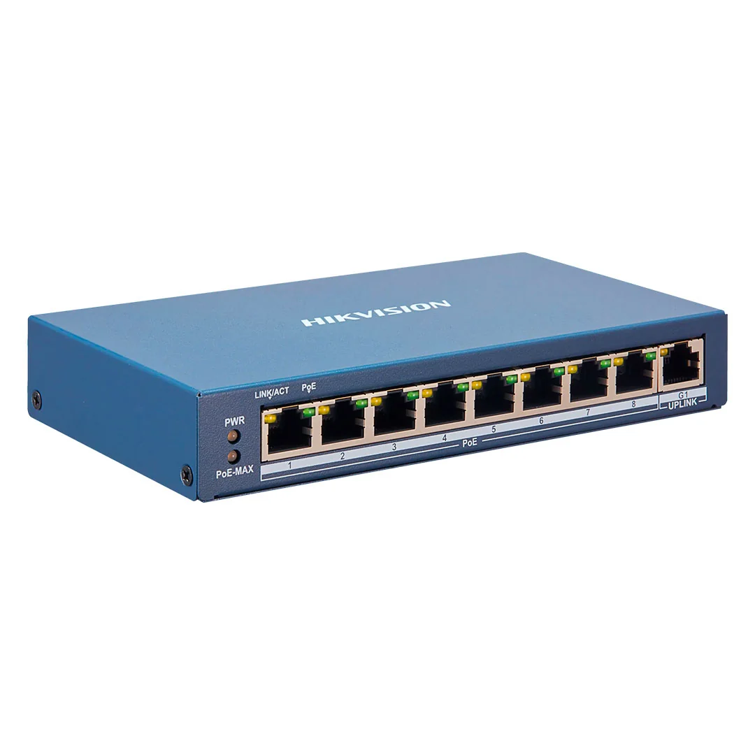 Switch PoE 8P Hikvision Adminis HK-DS-3E1309P-EI/M 100M + 1 Up RJ45 Gigabite - Bajo Consumo