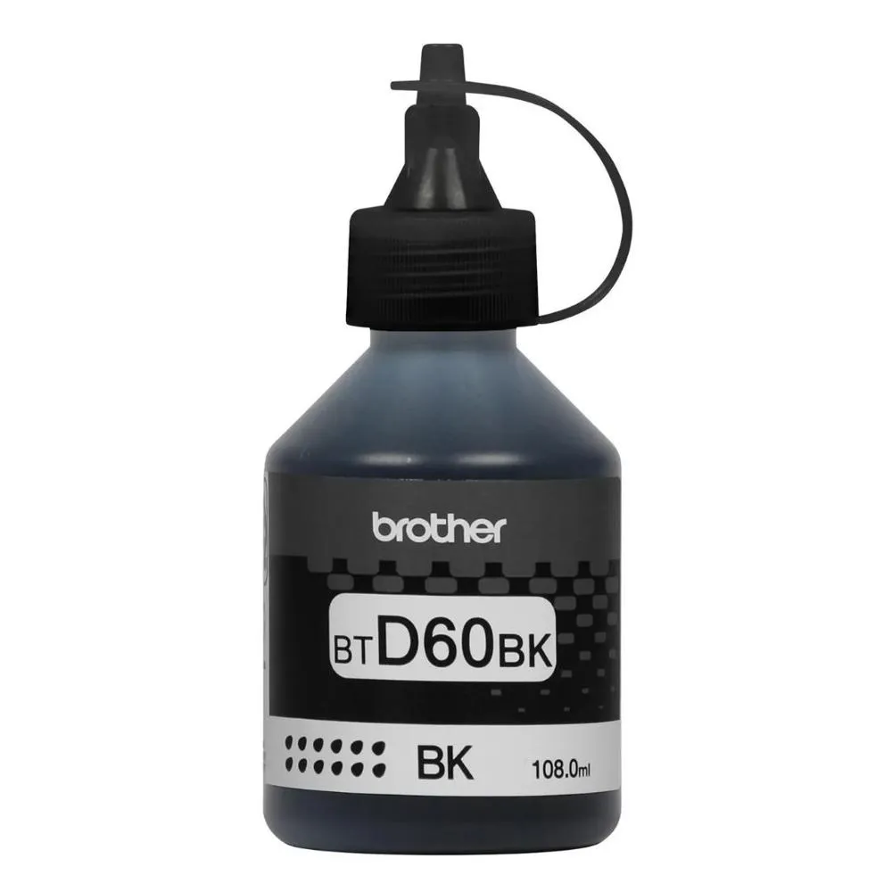 Botella de Tinta Original Brother BTD60BK Negro 108ml, Rendimiento 6,500 Páginas
