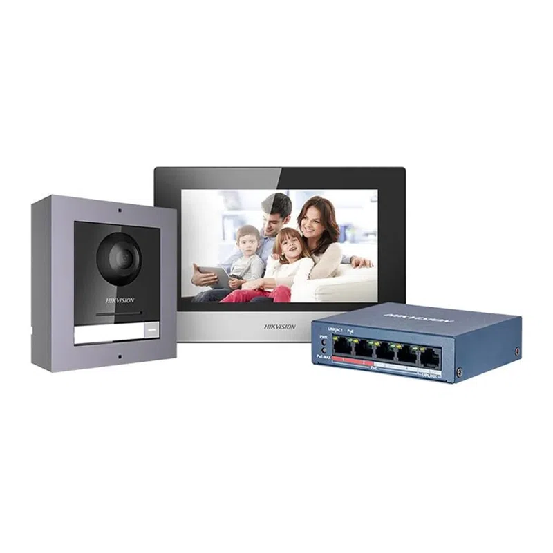 Kit Video Portero IP DS-KIS602(B) Hikvision 2MP Monitor WiFi 7"+ Switch 4P PoE + Micro SD 16GB