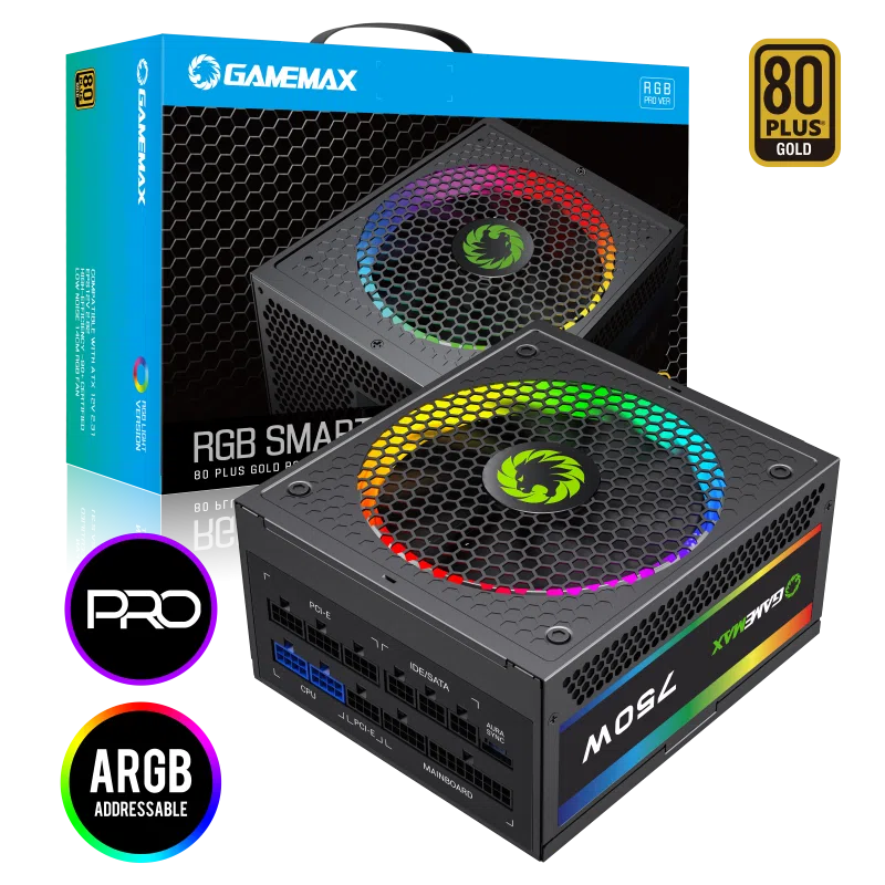 Fuente de Poder RGB-750W Modular Gamemax 80P Gold