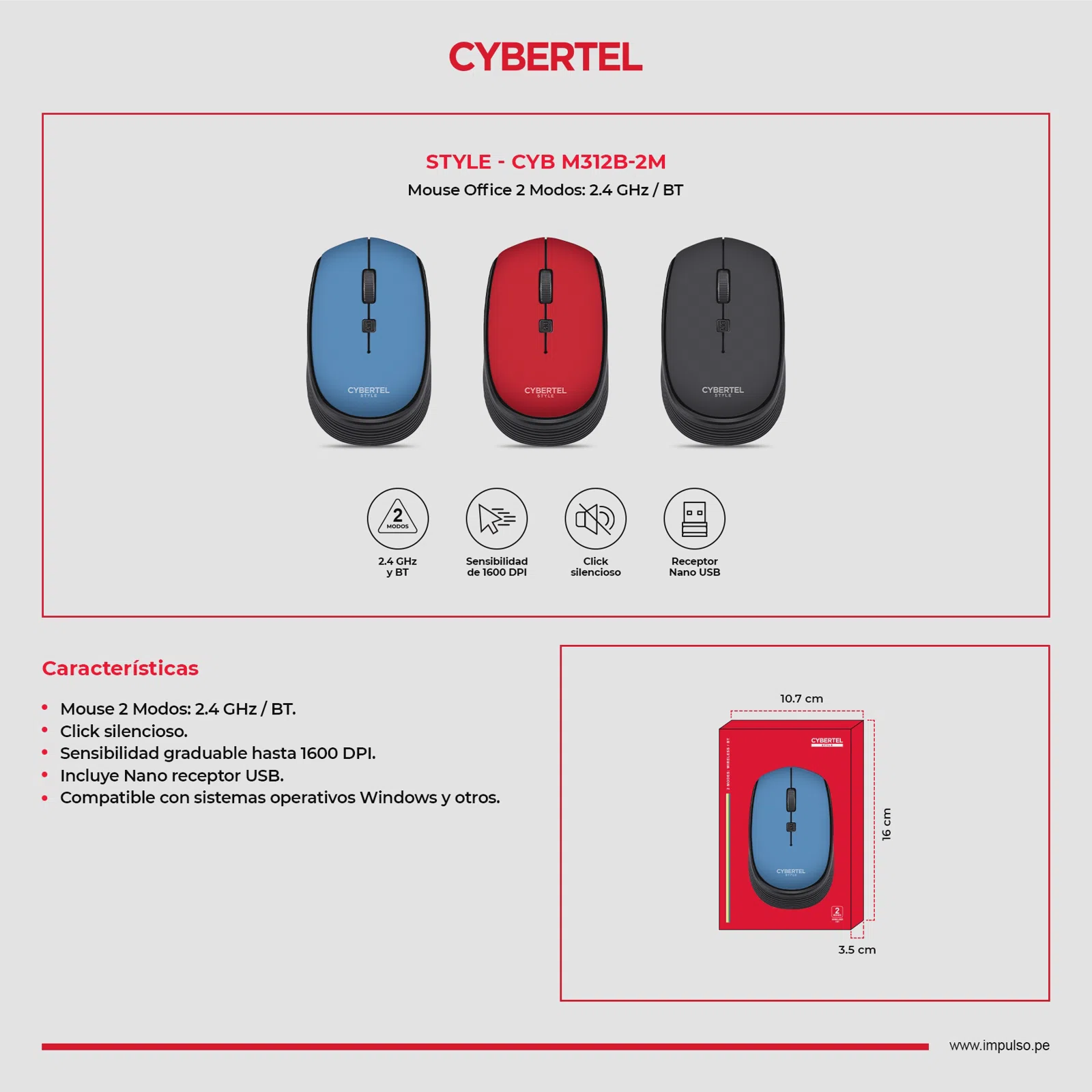 Mouse Inalámbrico Style - Cyb M312B-2M