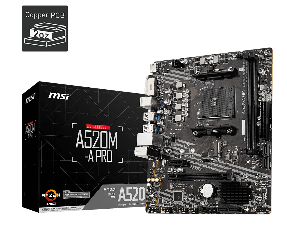 Placa Madre MSI A520M - a Pro / AM4 / DDR4 / SATA 6GB/ M.2