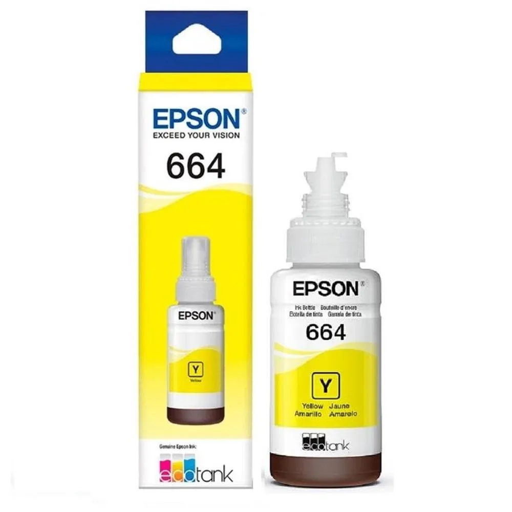 Botella de Tinta Original Epson 664 Amarillo 70ml para EcoTank L210, L355, L380, L455 y L555