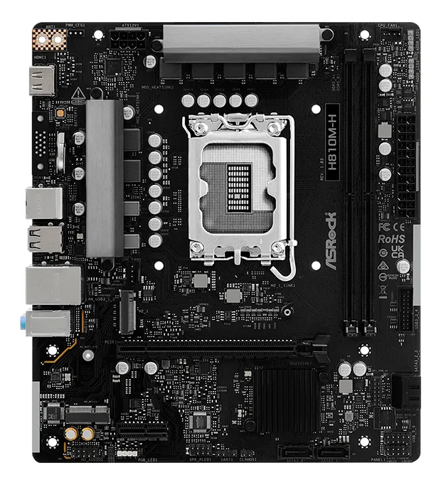 Placa Madre ASRock H810M-H DDR5, Intel H810, LGA1851, Micro-ATX, M.2 PCIe 4.0, PCIe 4.0, HDMI y LAN Gigabit
