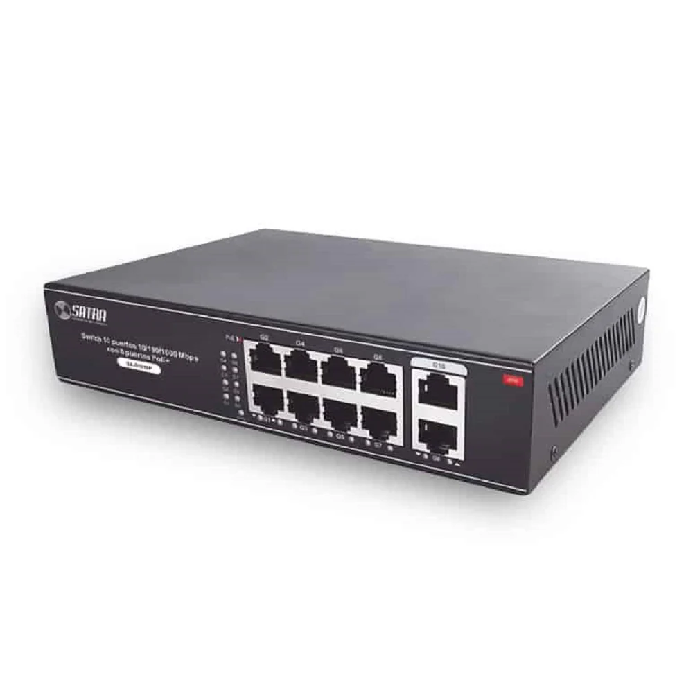 Switch Giga PoE+ 10 Puertos 10/100/1000 Mbps con 8 Puertos PoE+ Satra SA-S1010P