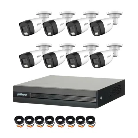Kit de 8 Cámaras 2MP IR 20M XVR Pentahíbrido H.265+/AI IP67 1TB Dahua KIT‑XVR8C8CH‑1TB‑IL