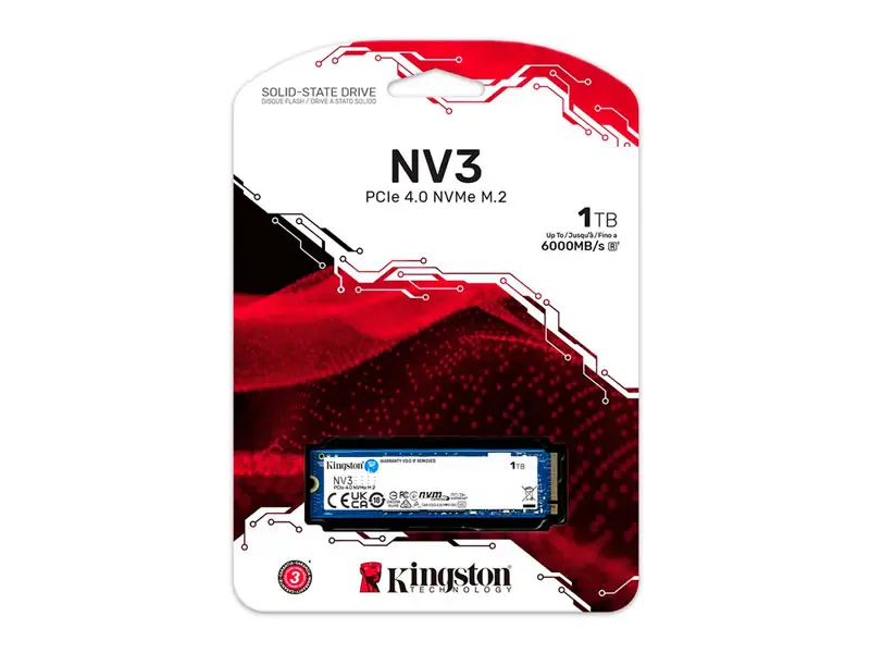 Unidad en Estado Sólido Kingston NV3 1TB M.2 2280, PCIe 4.0 x4 NVMe, 6000 MB/s Lectura y 4000 MB/s Escritura