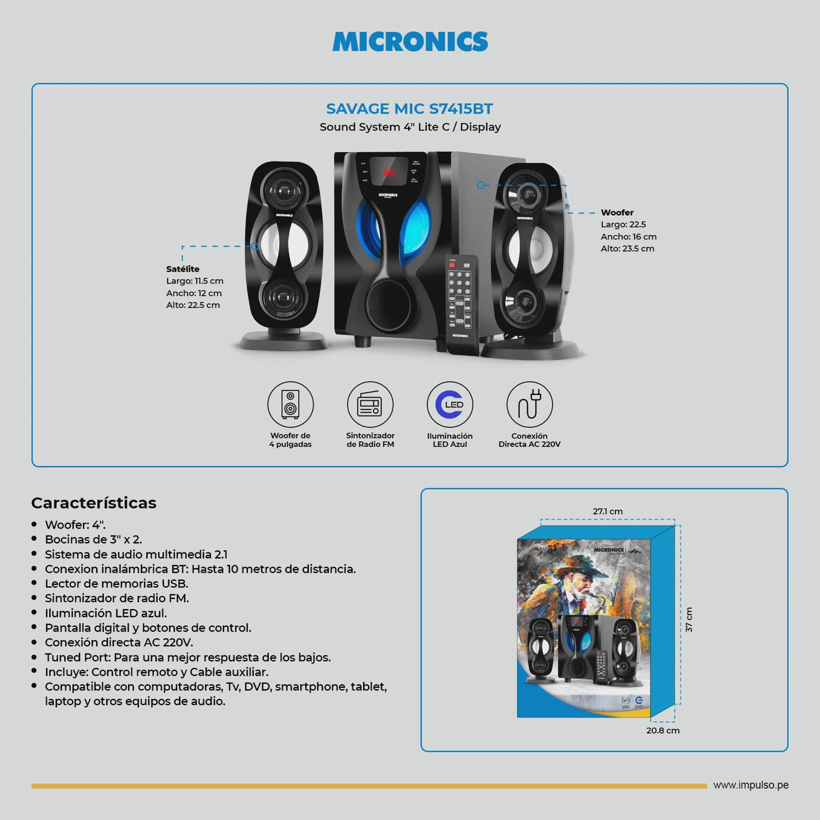 Parlante Micronics Savage Mic S7415BT / 2.1 / USB / Fm / Bluetooth / C.R