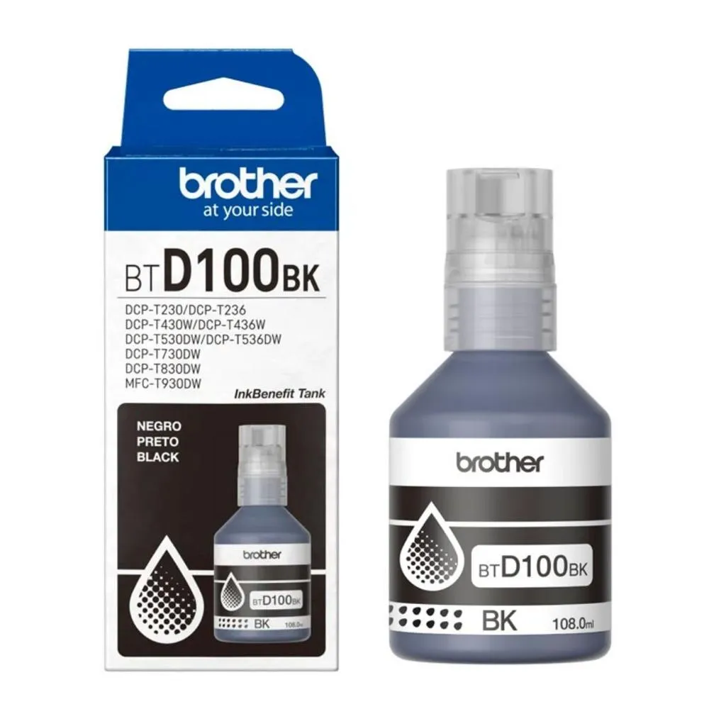 Botella de Tinta Original Brother BTD100BK Negro 108ml, Rendimiento 7,500 Páginas