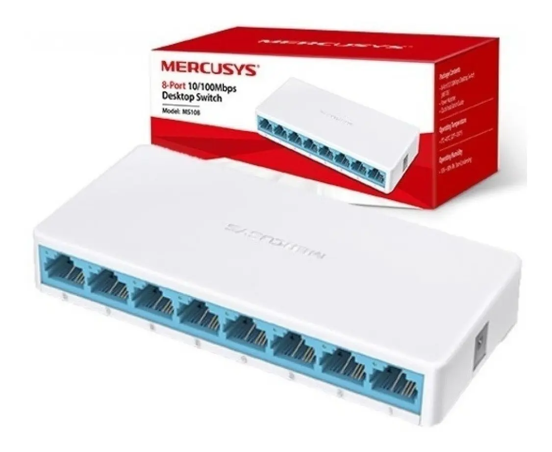Switch Mercusys MS108 8 Puertos Fast Ethernet 10/100 Mbps, No Gestionable, Escritorio