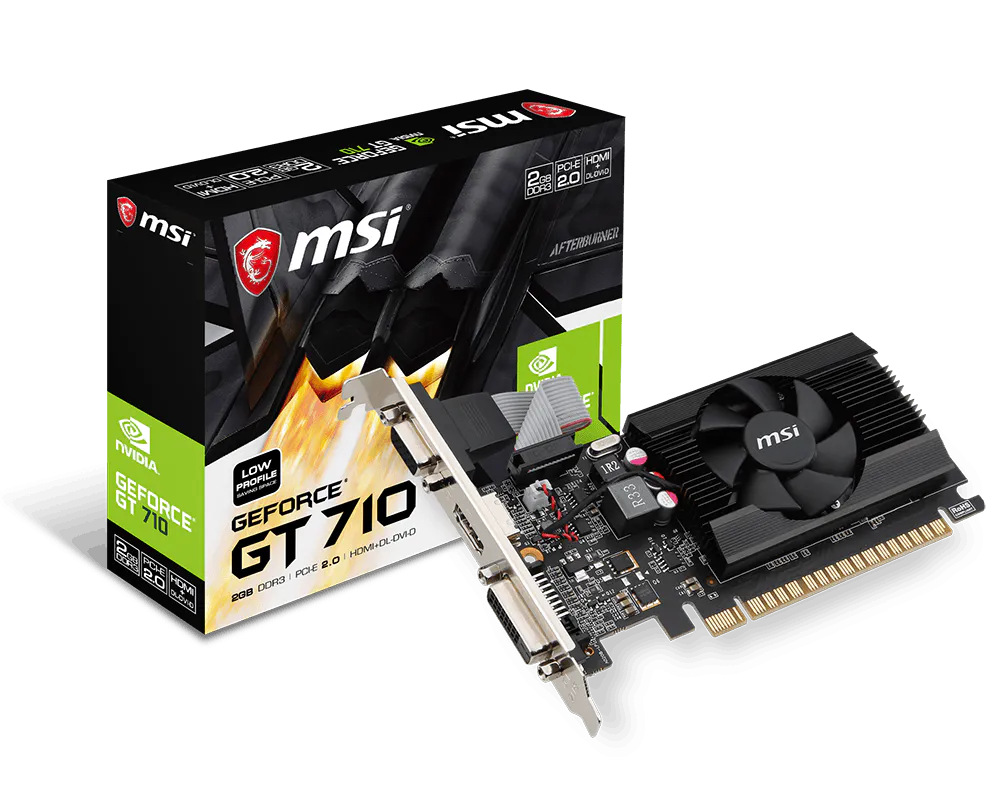 Tarjeta de Video MSI GeForce GT 710 2GB DDR3 64-bit, PCIe 2.0, HDMI, DVI y VGA, Low Profile