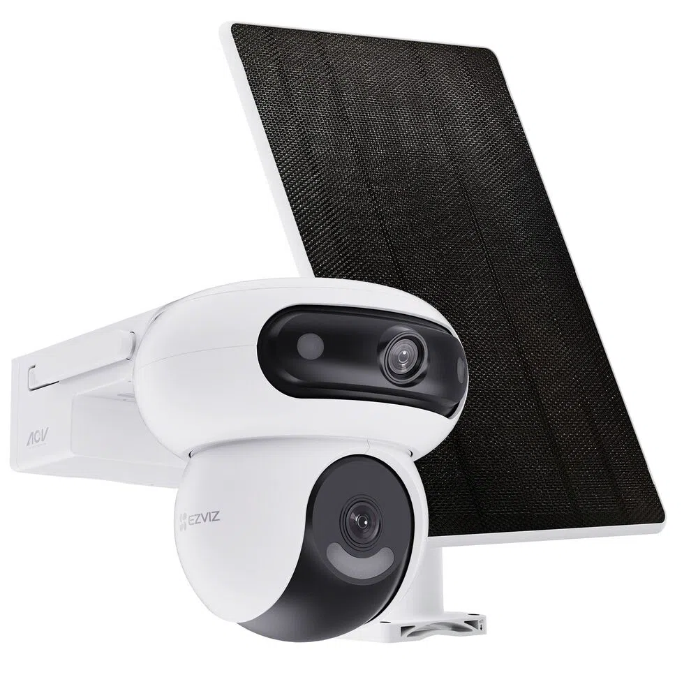 Kit Cámara IP Domo PT WiFi 2K+ (4MP+4MP) Full Color con Panel Solar, Ezviz HB90 Dual Kit CS‑HB90/SP‑R100
