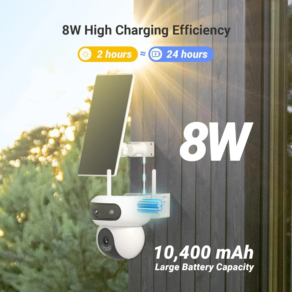 Kit Cámara IP Domo PT WiFi 2K+ (4MP+4MP) Full Color con Panel Solar, Ezviz HB90 Dual Kit CS‑HB90/SP‑R100