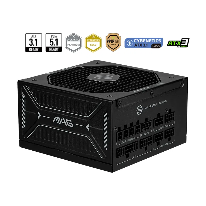 Fuente de Alimentación MSI Mag A1000GLS PCI-E 5, 1000W, 80 Plus Gold, Formato ATX