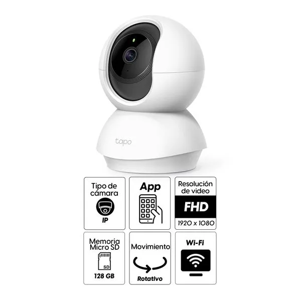 Cámara de Seguridad Tapo C200 Interior, 1080P, Wi-Fi, Infrarrojo, Rotativo, Blanco