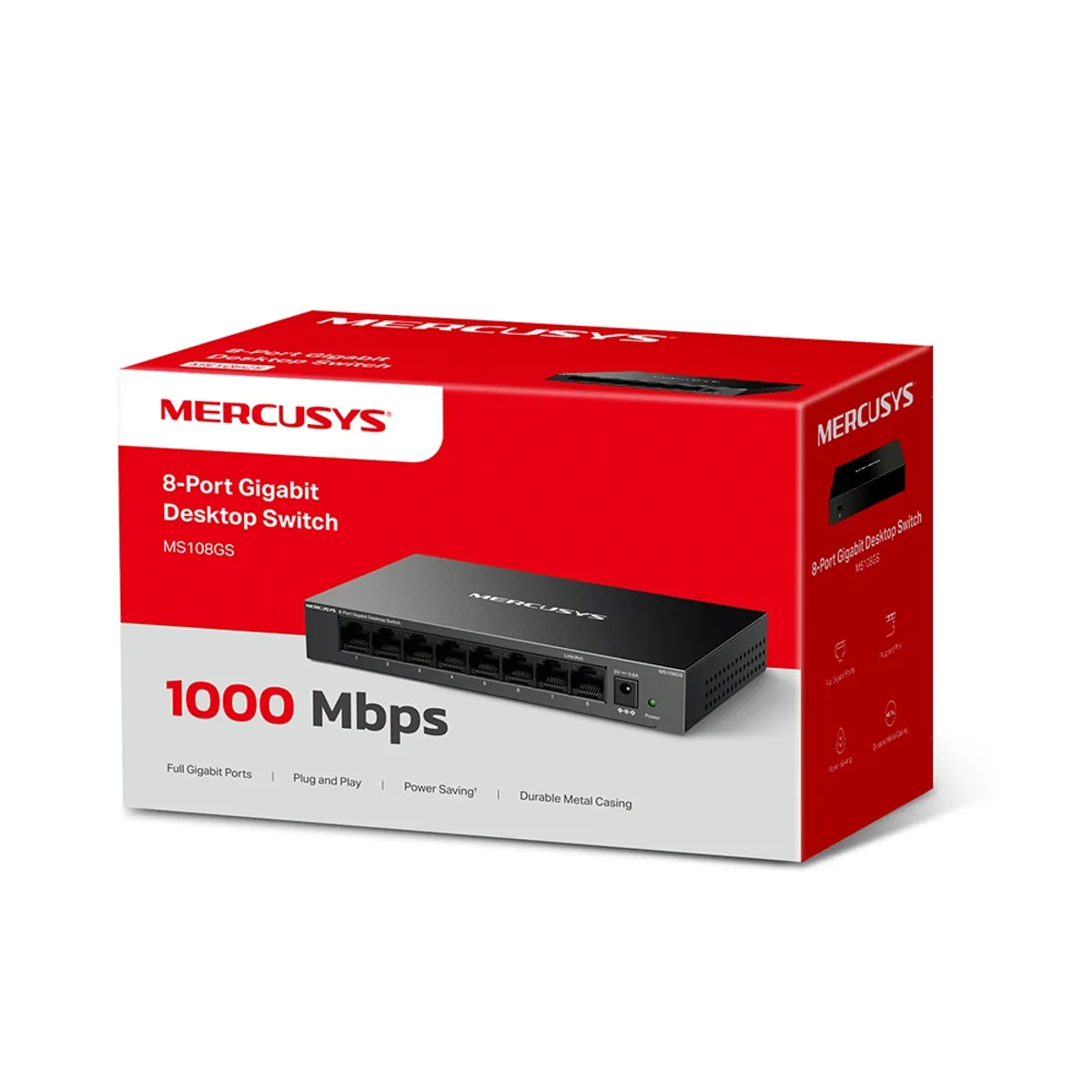 Switch Mercusys MS108GS 8 Puertos Gigabit Ethernet 10/100/1000 Mbps, Carcasa Metálica, No Gestionable
