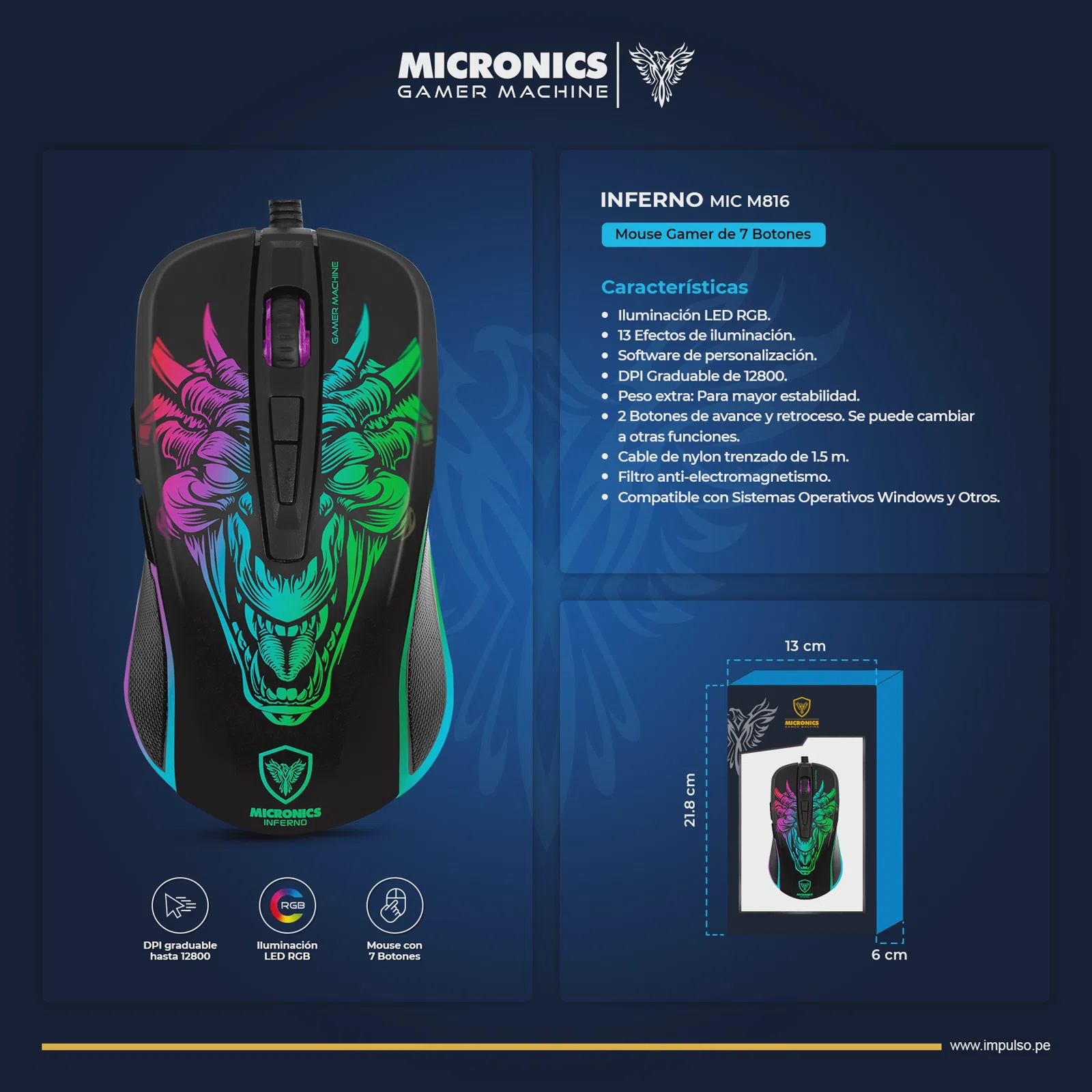 Mouse Gamer Micronics Inferno Mic M816 USB RGB