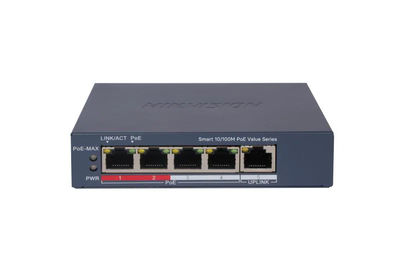 Switch PoE 4CH 100M + 1 Uplink Gigabit RJ45 Administrable Hikvision HK-DS-3E1105P-EI/M