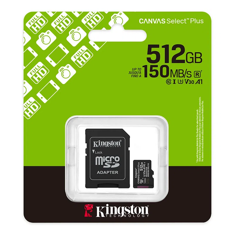 Tarjeta de Memoria Kingston 512GB microSD Canvas Select Plus -150MB/seg - Uhs-I Clase 10