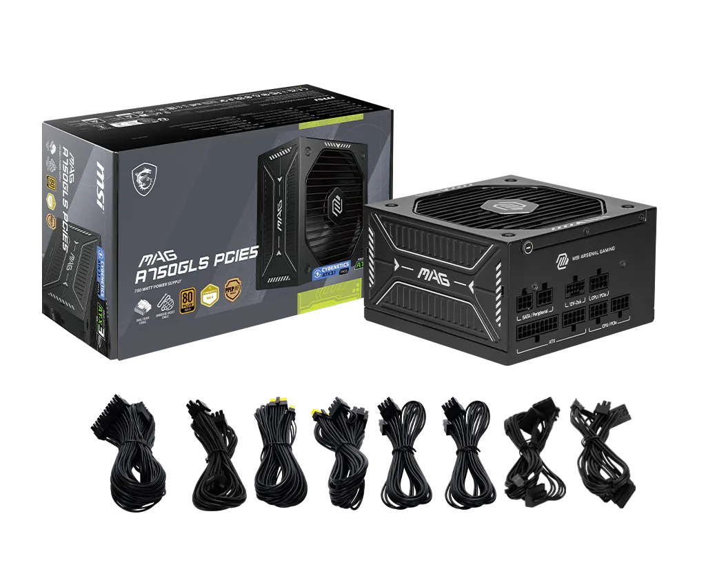 Fuente de Poder MSI Mag A750GLS PCIE5 / 750W / ATX 3.1/ Modular / 80 Plus G