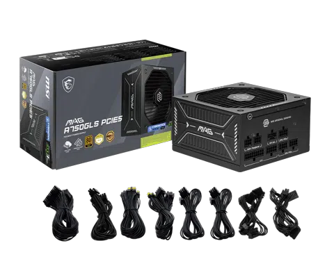 Fuente de Poder MSI Mag A750GLS PCIE5 / 750W / ATX 3.1/ Modular / 80 Plus G