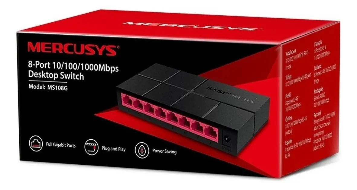 Switch Mercusys MS108G 8 Puertos Gigabit Ethernet 10/100/1000 Mbps, No Gestionable, Escritorio